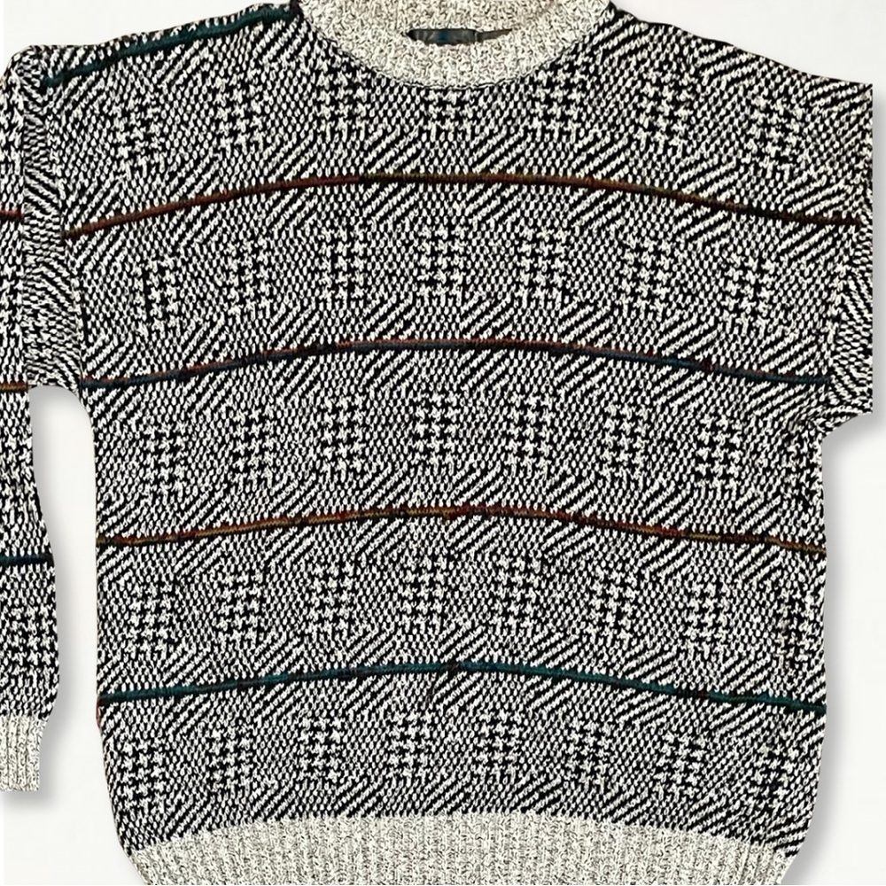 Vintage 90s Etchings Heavy Knit Crewneck Sweater Large Striped Optical Illusion - Picture 8 of 16